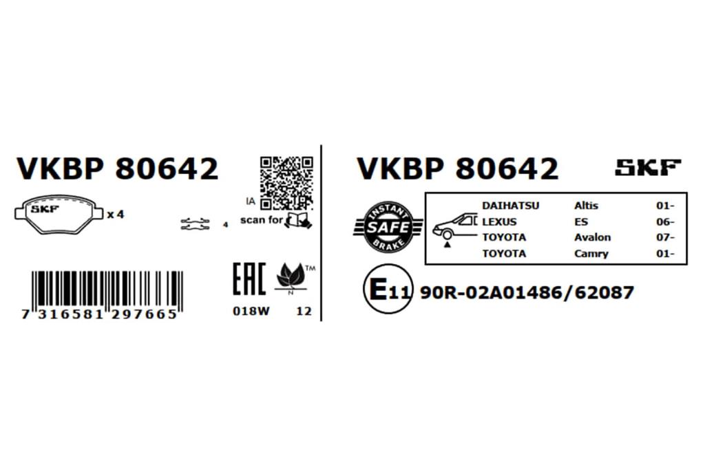 Jogo de 4 pastilhas de travão SKF ref. VKBP 80642